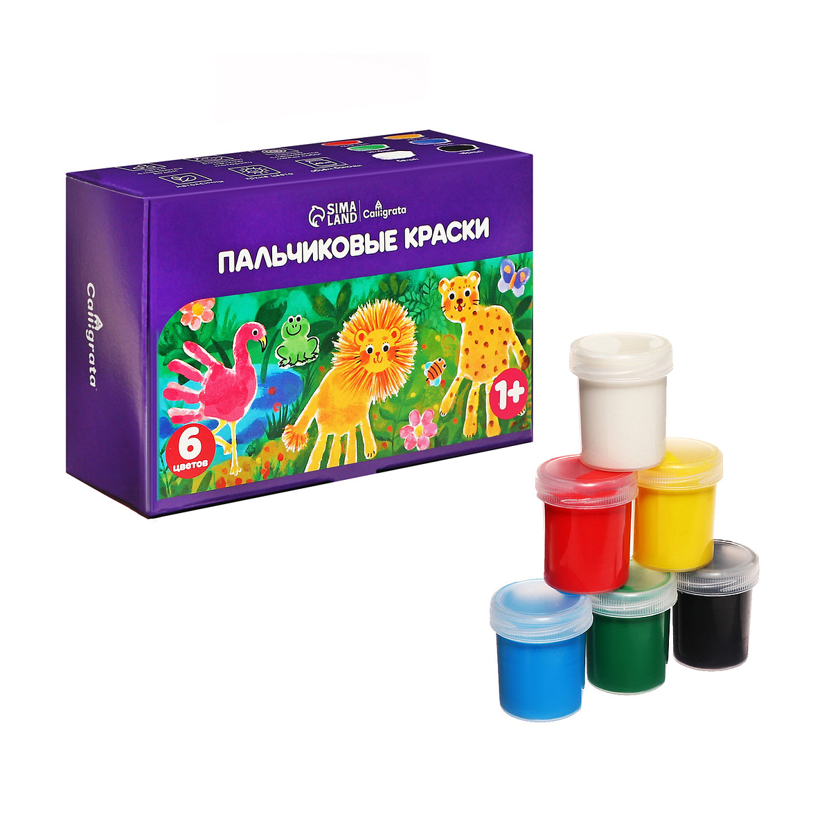 

Краски пальчиковые набор 6 цветов по 40 мл calligrata от 1 года, Разноцветный