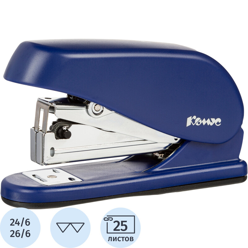 

Степлер Комус Light-Force half strip до 25 листов синий (скобы № 24/6, 26/6, энергосберегающий)