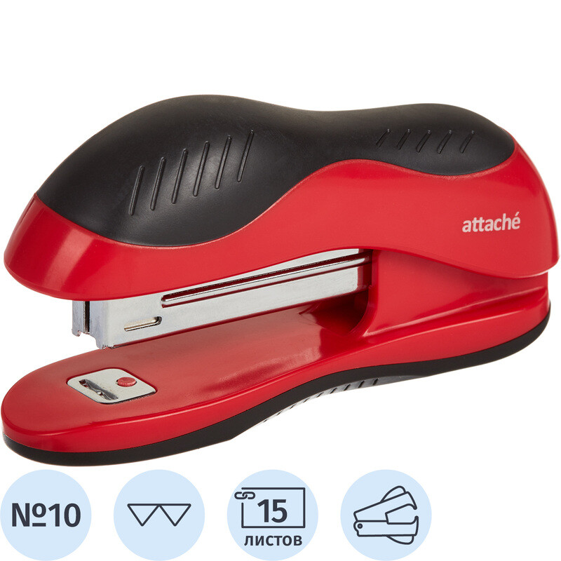 

Степлер Attache Leader до 15 листов красный/черный (скобы № 10, с антистеплером)