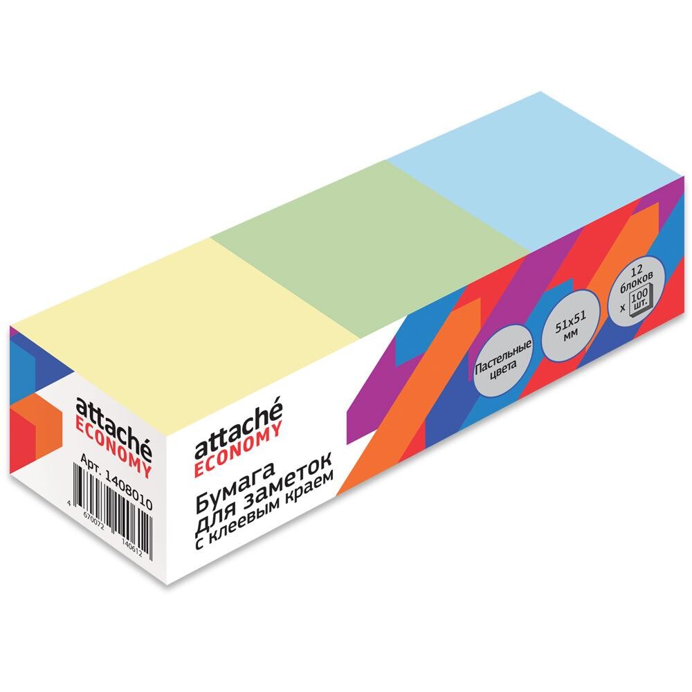 

Стикеры attache economy 51x51 мм, 100 л, цв в асс, 12 бл/уп '1408010