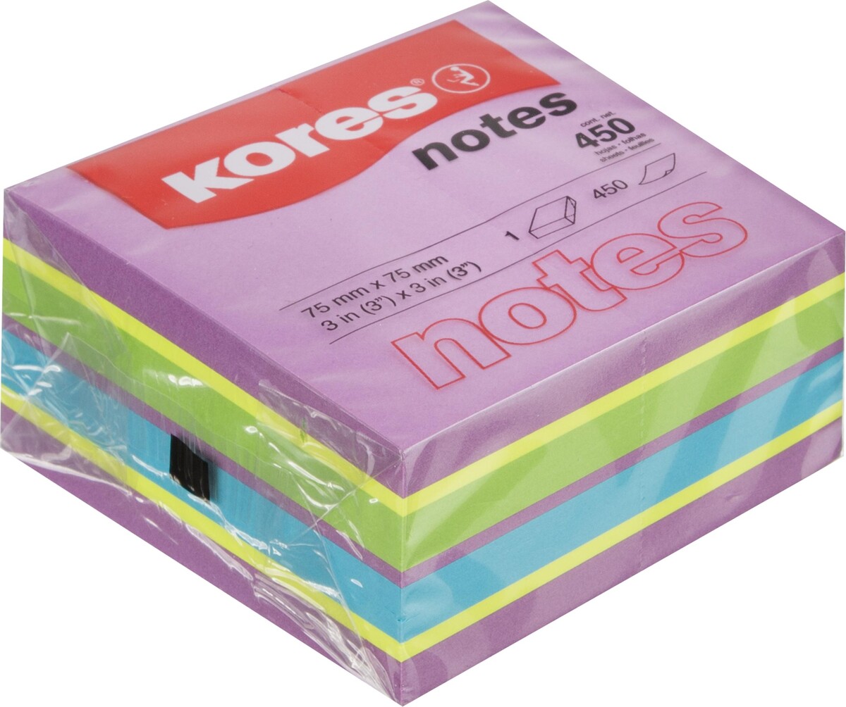 

Стикеры kores cubo 75х75мм,смешан.неон.цв. (фиол,желт,син,зелен) 450л 48464