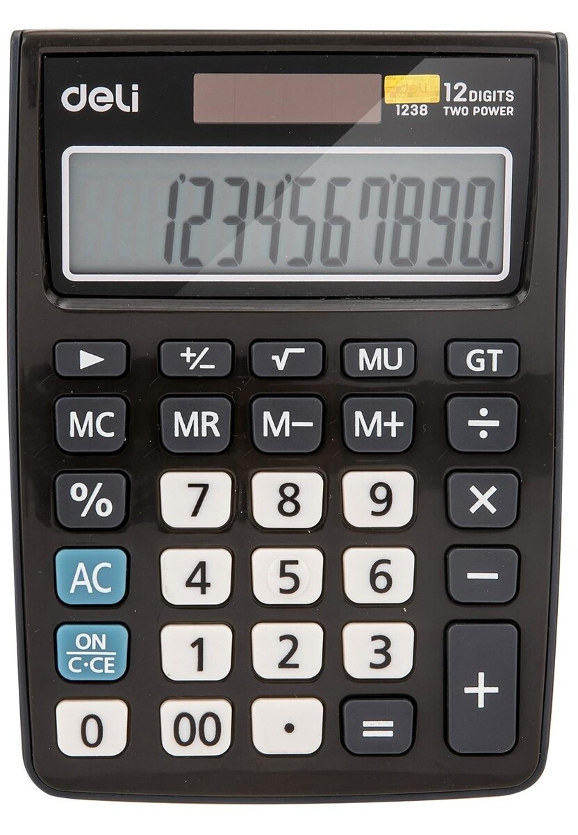

Калькулятор настольный комп. deli e1238, 12-р, дв.пит., 145х105мм, серый