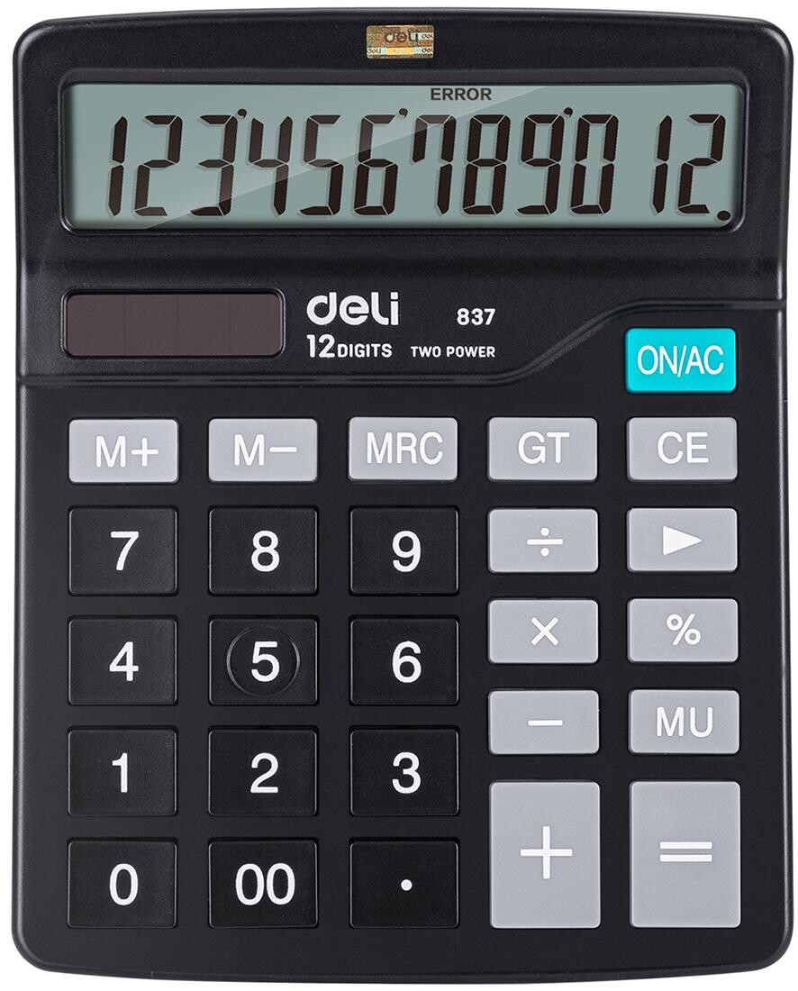 

Калькулятор настольный комп. deli e837, 12-р, дв.пит., 148x120мм, черный