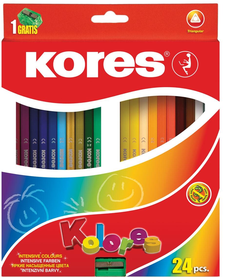 Карандаши цветные 24цв 3-гран,точилка kores 93324.01 Kores