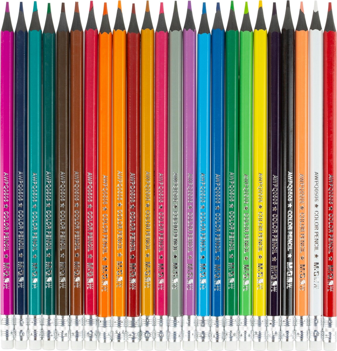 Карандаши цветные m&g, пластиковые, шестигран, стираемые, 24 цв/наб, в тубе M&G