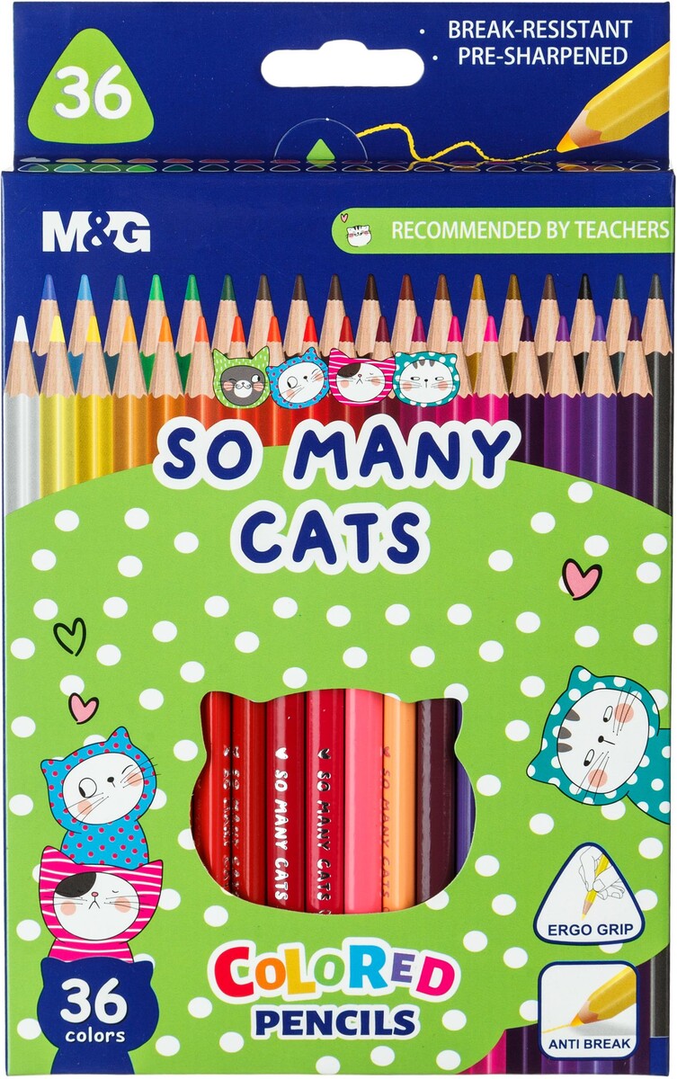 

Карандаши цветные so many cats деревянные трехгранные, 36 цветов в наборе