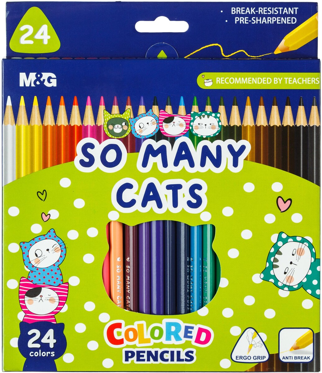 

Карандаши цветные so many cats деревянные трехгранные, 24 цвета в наборе