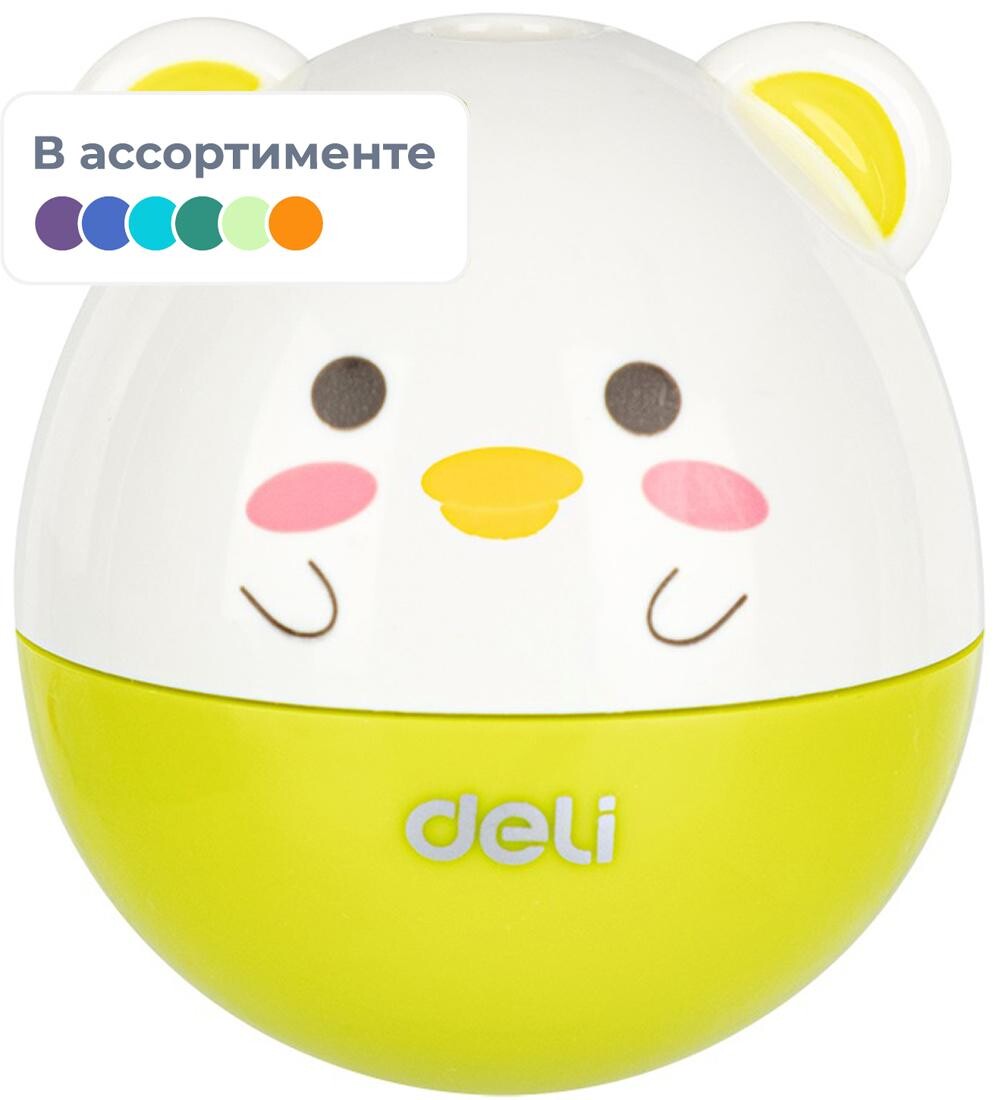 

Точилка ручная deli, 1 отв., с контейнером, пластик, картонная уп., ассорти