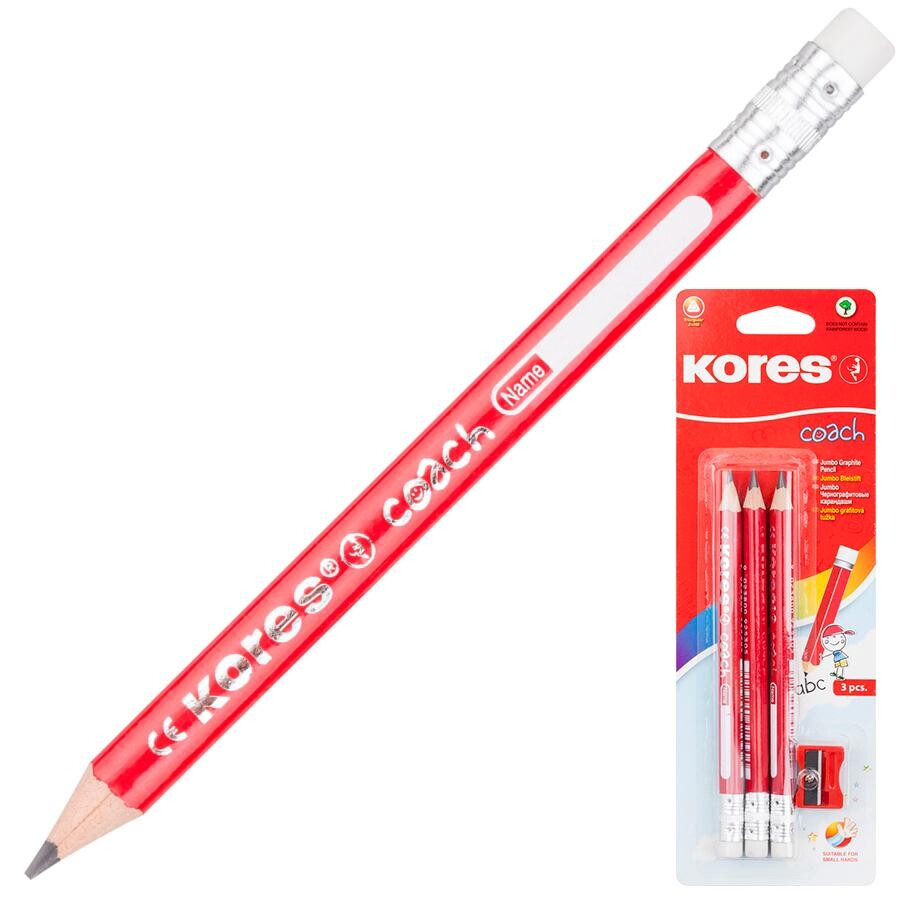 

Карандаш чернографитный kores jumbo трехгран,hb 3шт+точилка+ластик