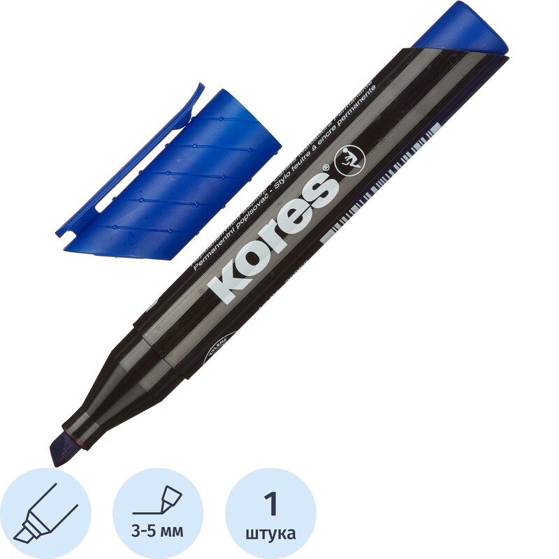 

Маркер перманентный Kores синий (толщина линии 3-5 мм) скошенный наконечник