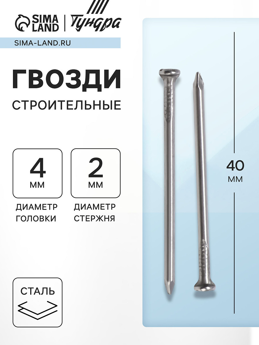 

Гвозди тундра, строительные, гост 4028-63, без покрытия, 2×40 мм, фасовка 1 кг