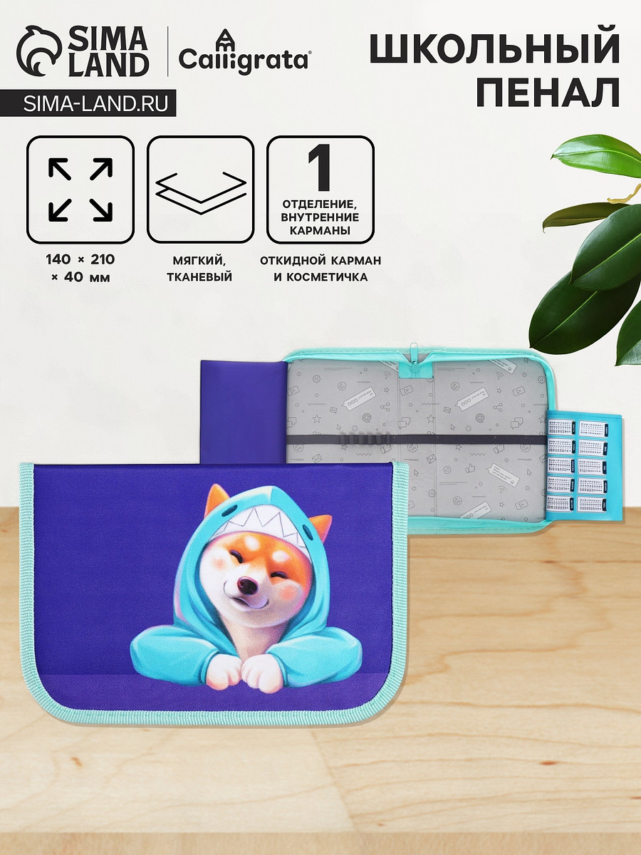 

Пенал школьный, 1 секция, 14×21×4 см, Бирюзовый;фиолетовый