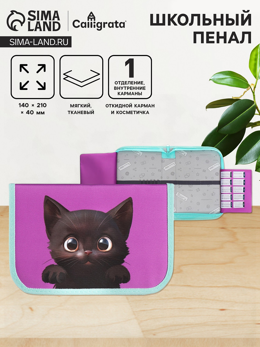 

Пенал школьный, 1 секция, 14×21×4 см, Сиреневый