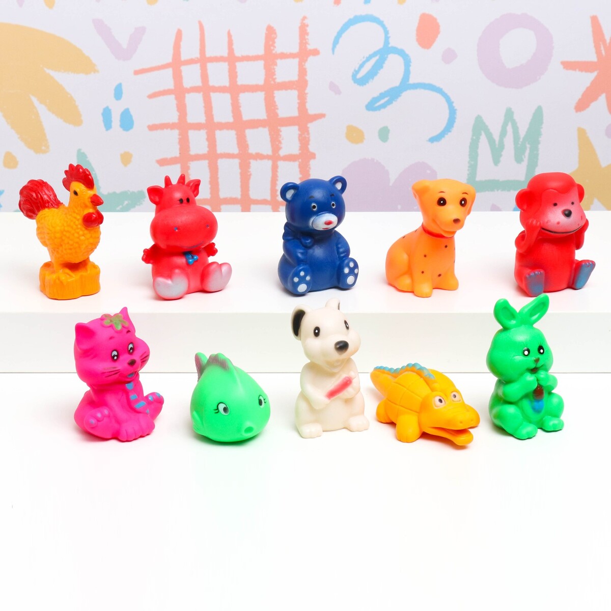 Набор игрушек-пищалок для ванны животные 10см, 10шт детский развивающий пазл в рамке морские животные 16 6 × 16 6 × 1 2 см