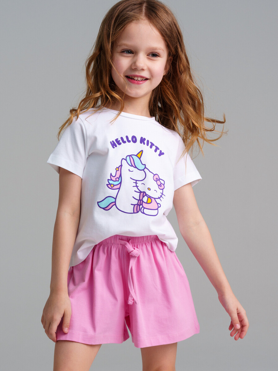 

Комплект трикотажный фуфайка футболка шорты пижама, Белый;розовый