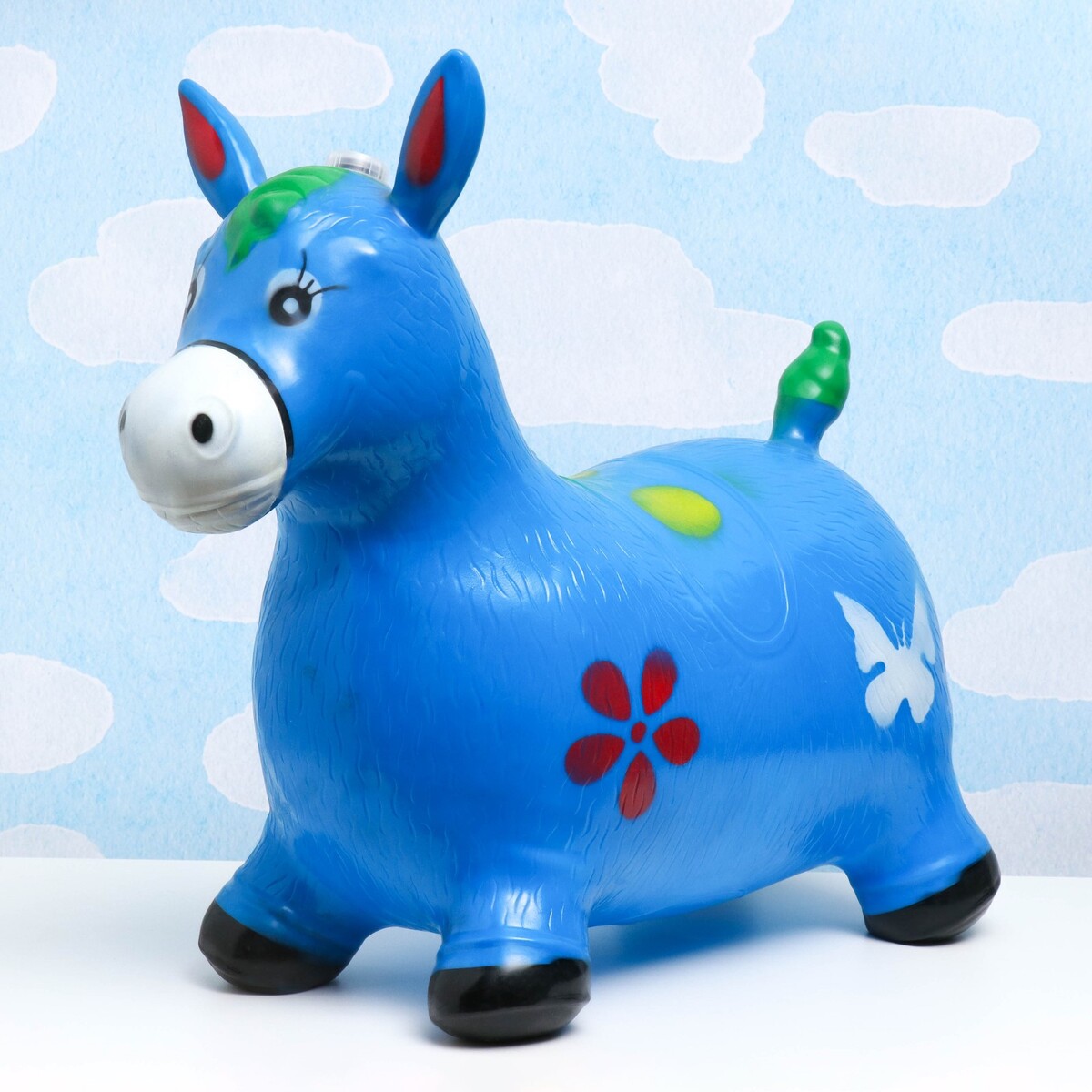 Попрыгун лошадка музыкальная 50х30см синяя детский цифровой фотоаппарат korova синяя