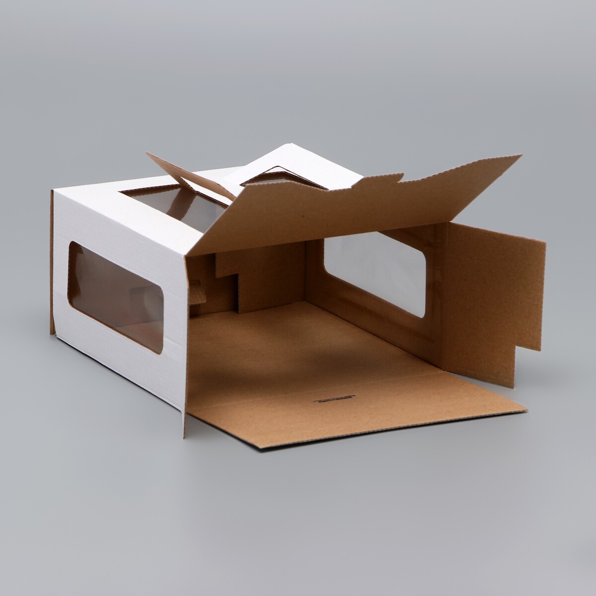 Коробка под торт 2 окна, с ручками, белая, 21 х 21 х 11 см UPAK LAND, цвет белый 011302549 - фото 4