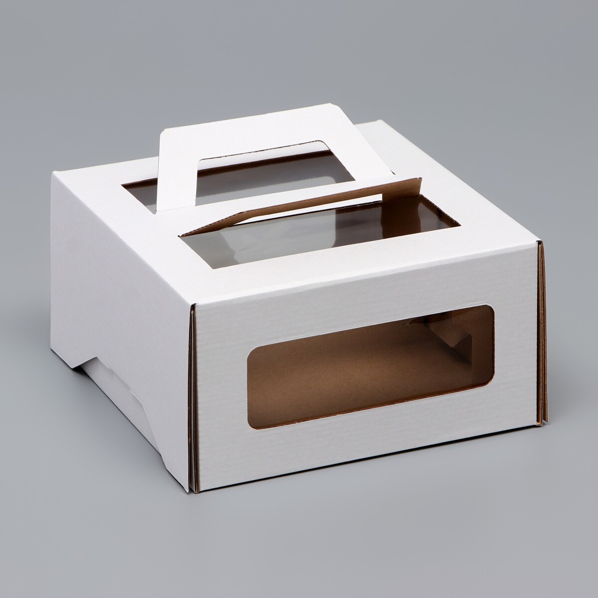 Коробка под торт 2 окна, с ручками, белая, 21 х 21 х 11 см UPAK LAND, цвет белый 011302549 - фото 2