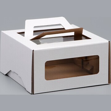 Коробка под торт 2 окна, с ручками, бела
