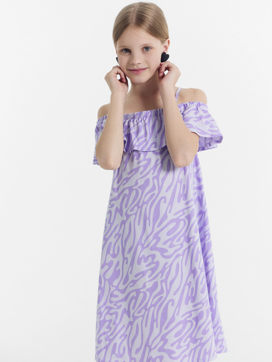 Сарафан для девочек фиолетовый с принтом