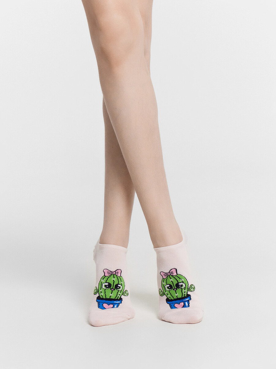 Носки детские носки детские молочно белые с рисунком в виде кактусов