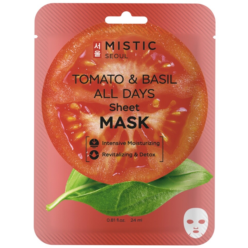 Тканевая маска для лица с экстрактами томата и базилика 24мл MISTIC