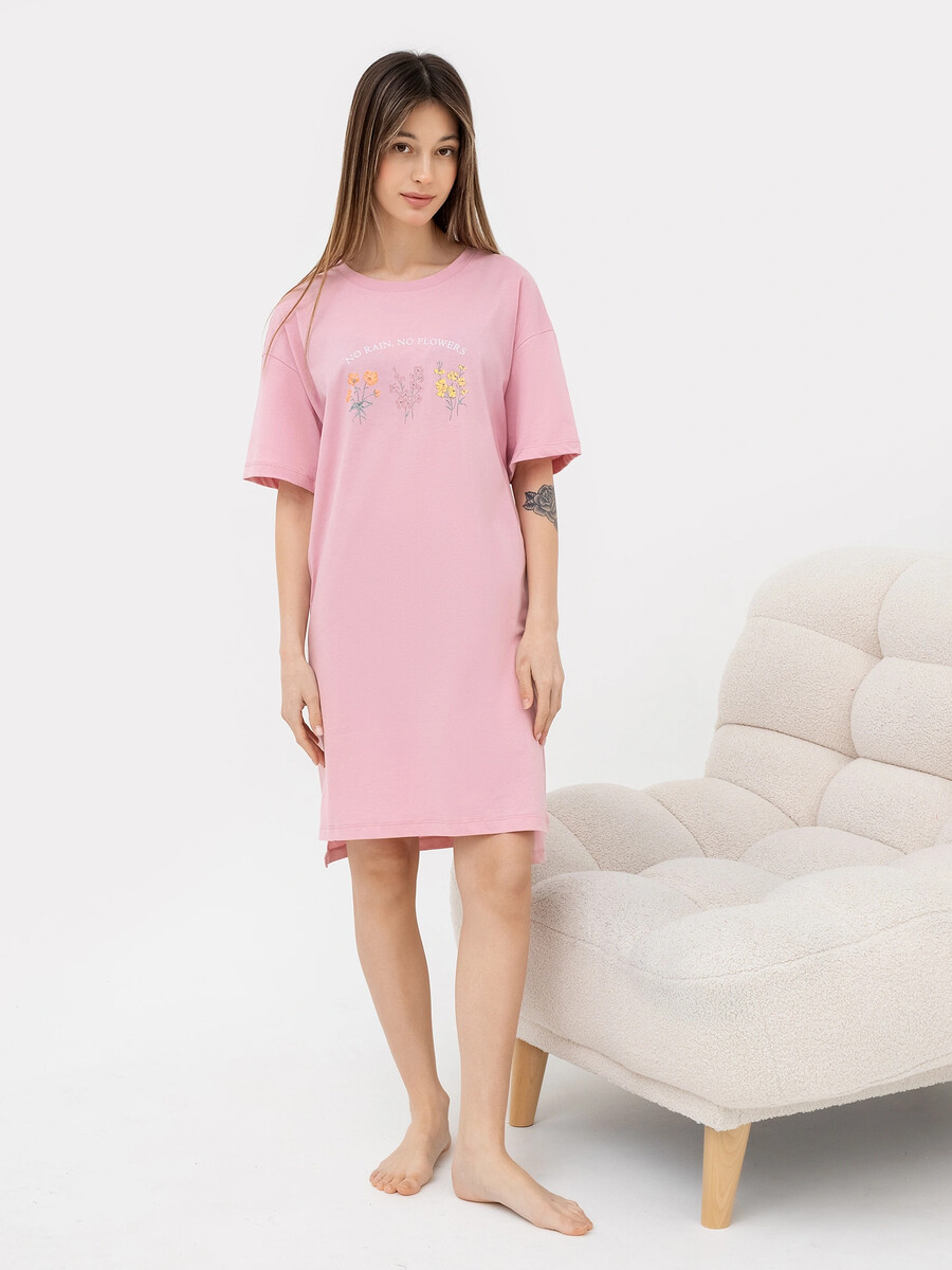 Сорочка ночная женская в пыльно-розовом цвете с печатью Mark Formelle