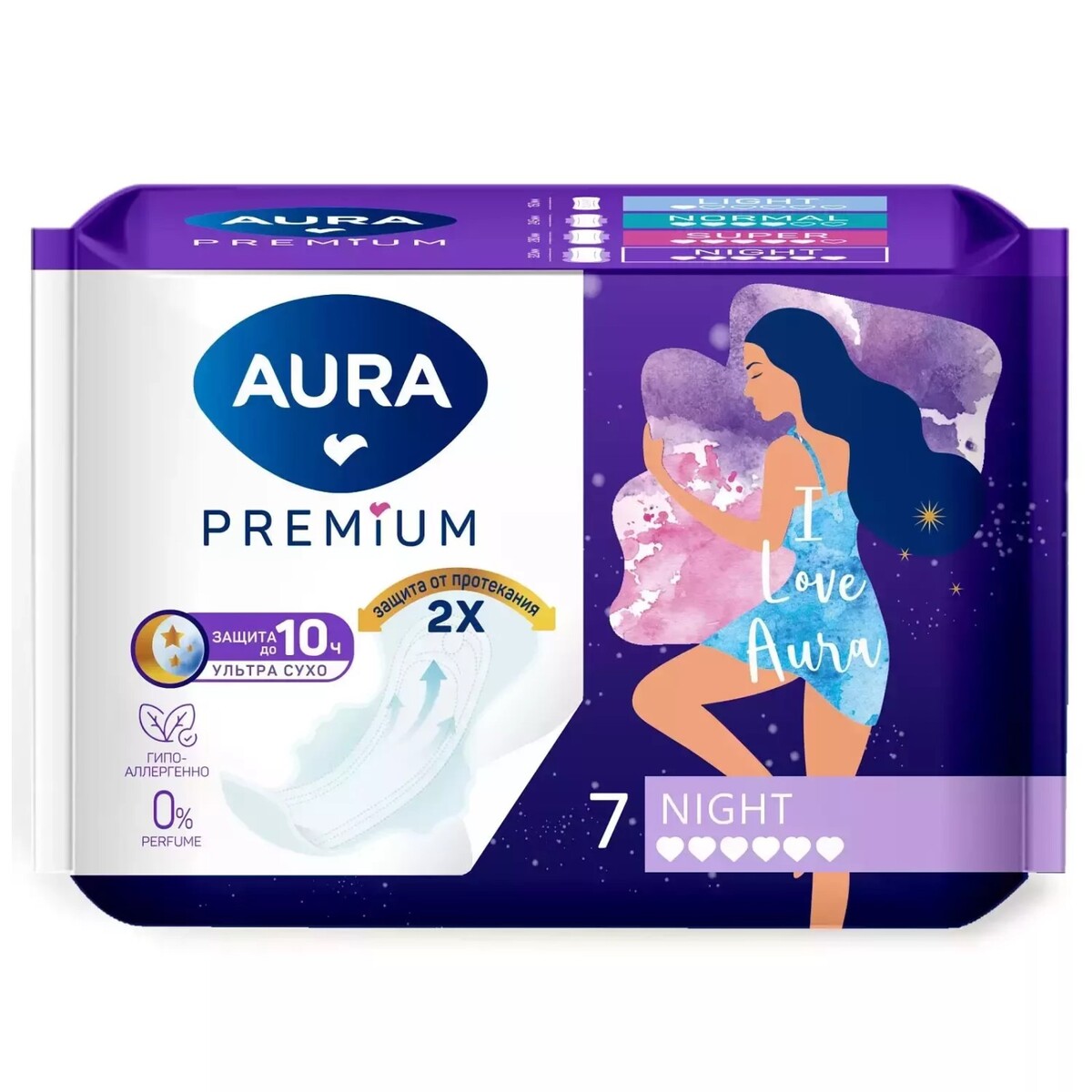 Прокладки aura premium night, 7 шт No brand