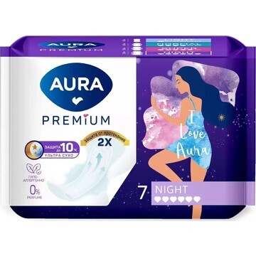 Прокладки aura premium night, 7 шт