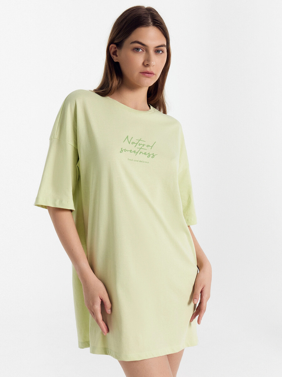 

Туника женская фисташково-зеленая с печатью, Зеленый;фисташковый +печать