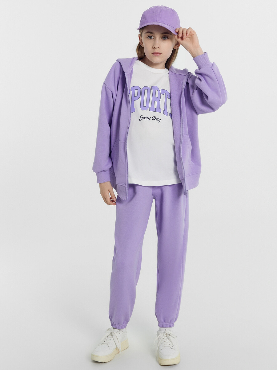 Комплект для девочек (толстовка, брюки, футболка) Mark Formelle, размер рост 110 см, цвет фиолетовый