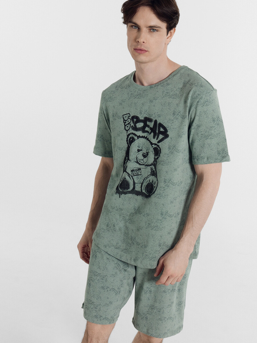 Комплект мужской (футболка, шорты) Mark Formelle, размер 50, цвет зеленый 011750642 - фото 1