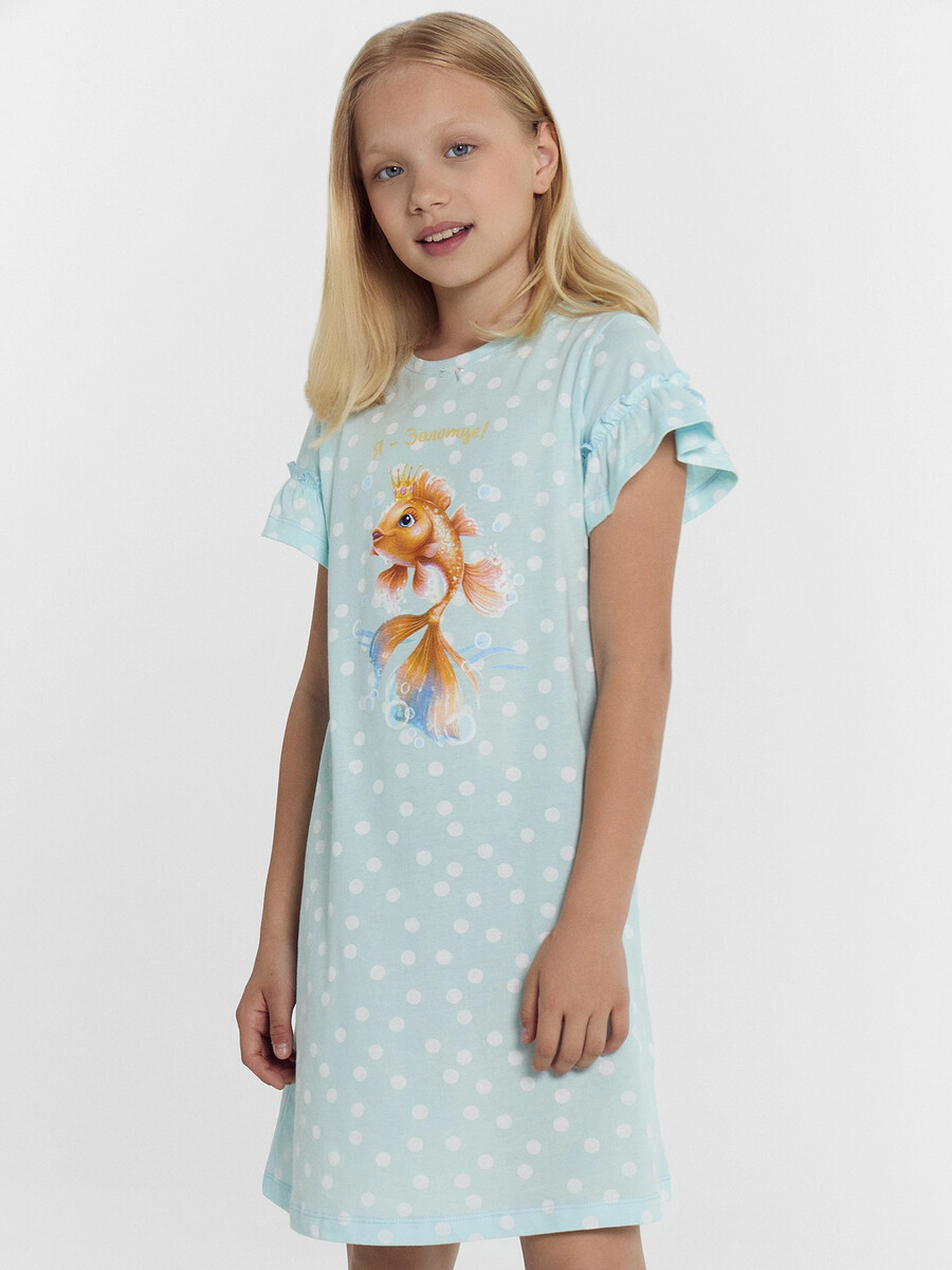 Сорочка ночная для девочек голубая в горох Mark Formelle, размер рост 116 см, цвет голубой