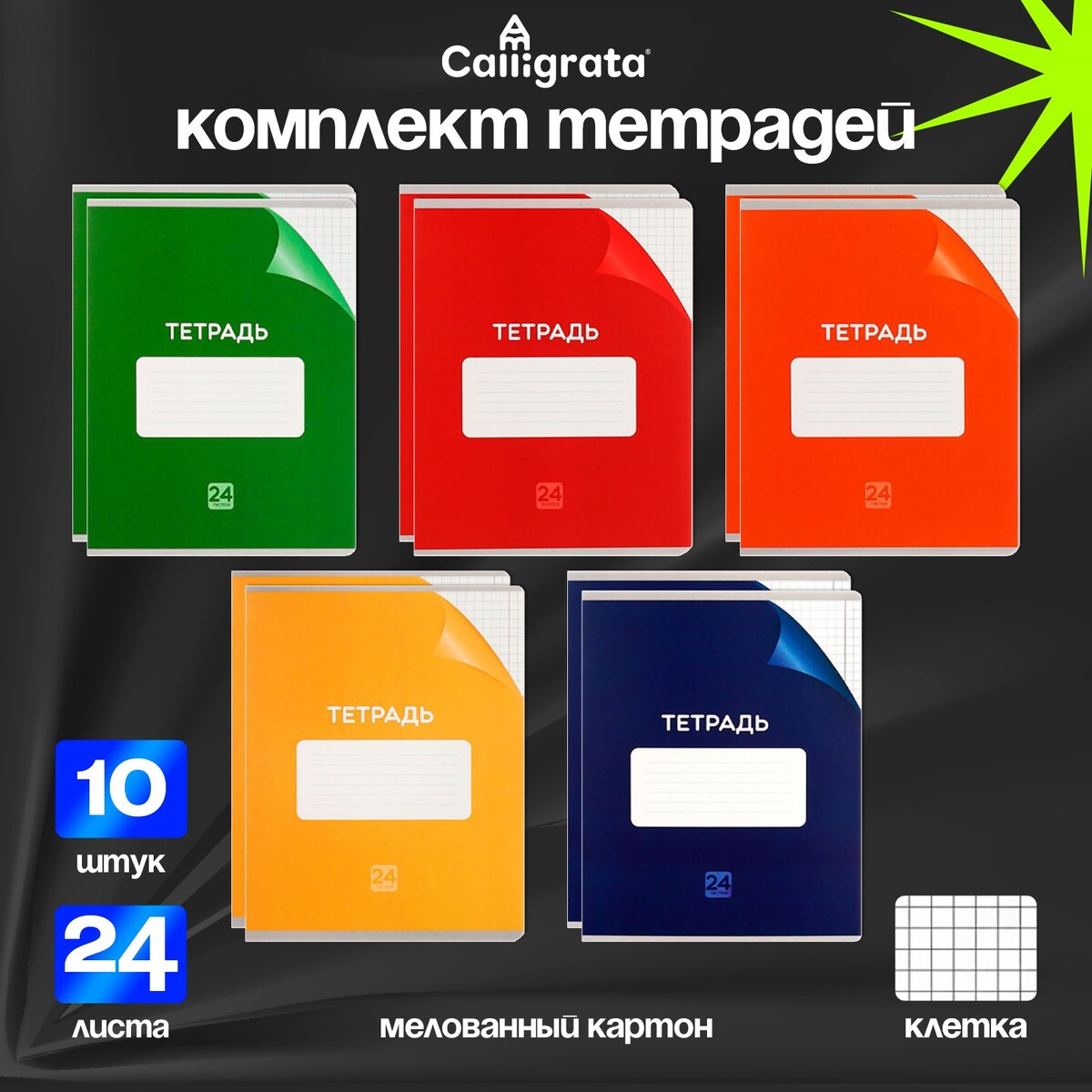 

Комплект тетрадей из 10 штук, 24 листа в клетку calligrata