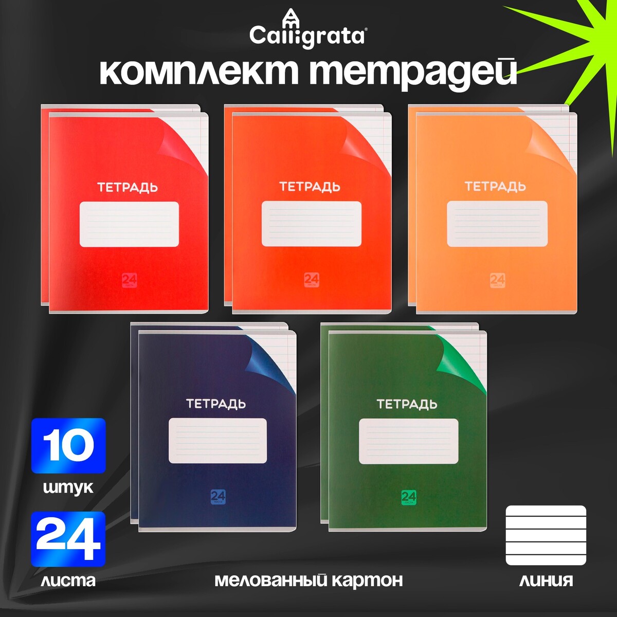 

Комплект тетрадей из 10 штук, 24 листа в линию calligrata
