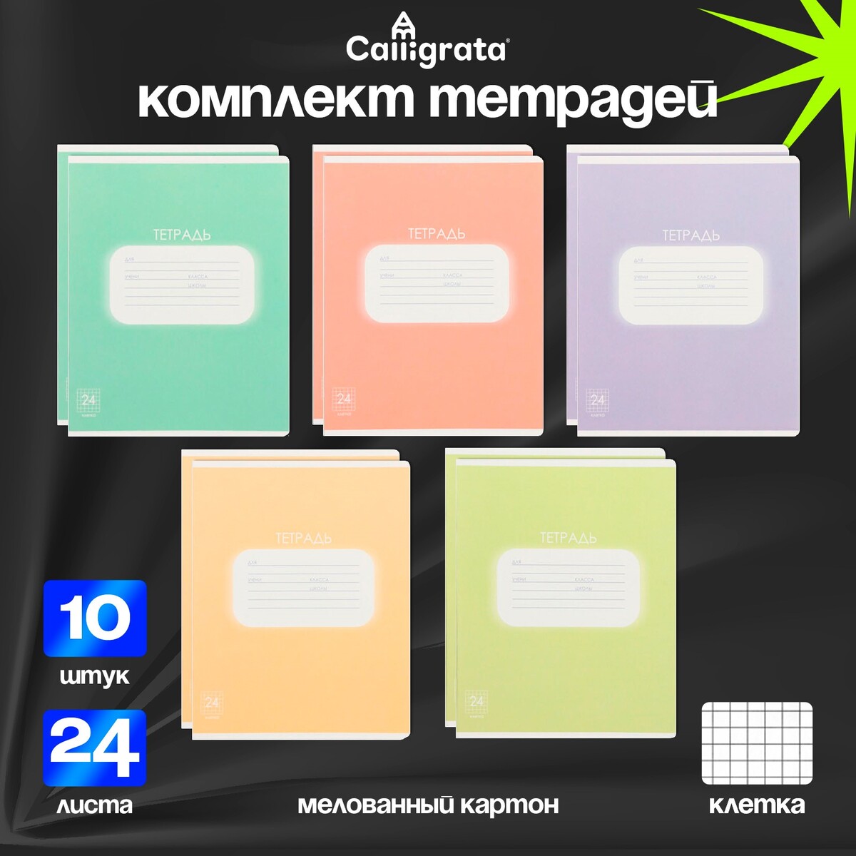 

Комплект тетрадей из 10 штук, 24 листа в клетку calligrata