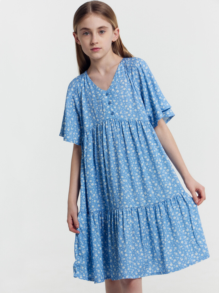 Платье для девочек голубое с цветами Mark Formelle