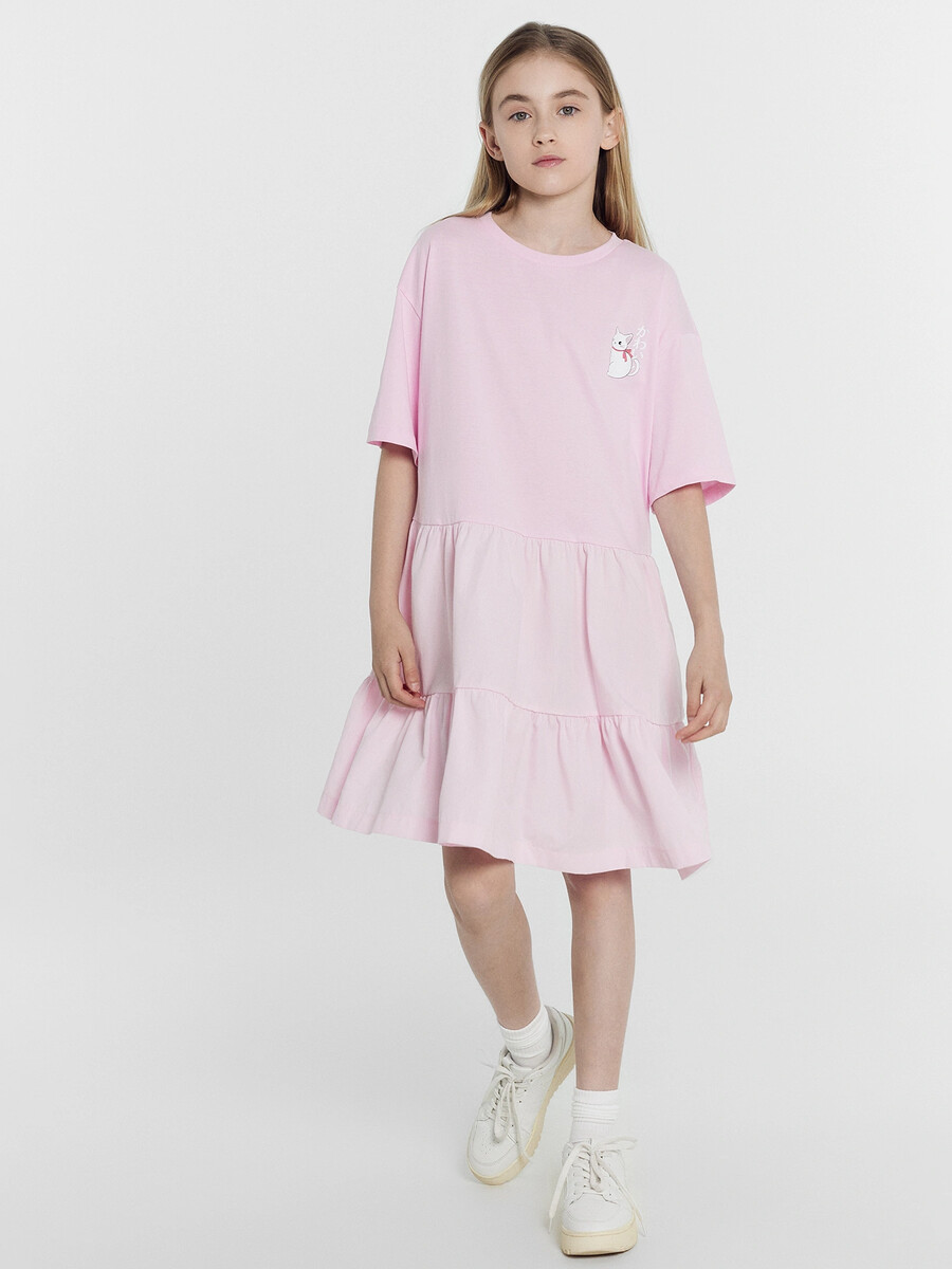 Платье для девочек светло-розовое с печатью