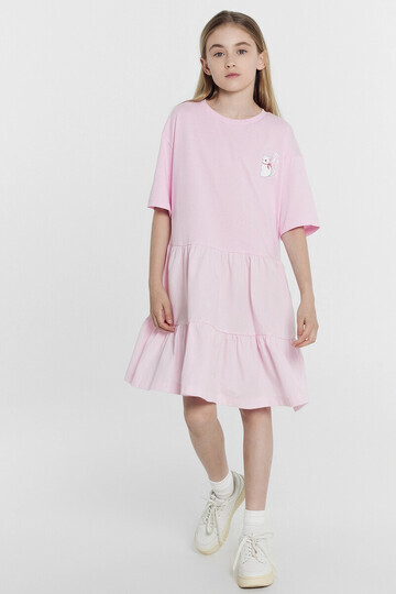 Платье для девочек светло-розовое с печа