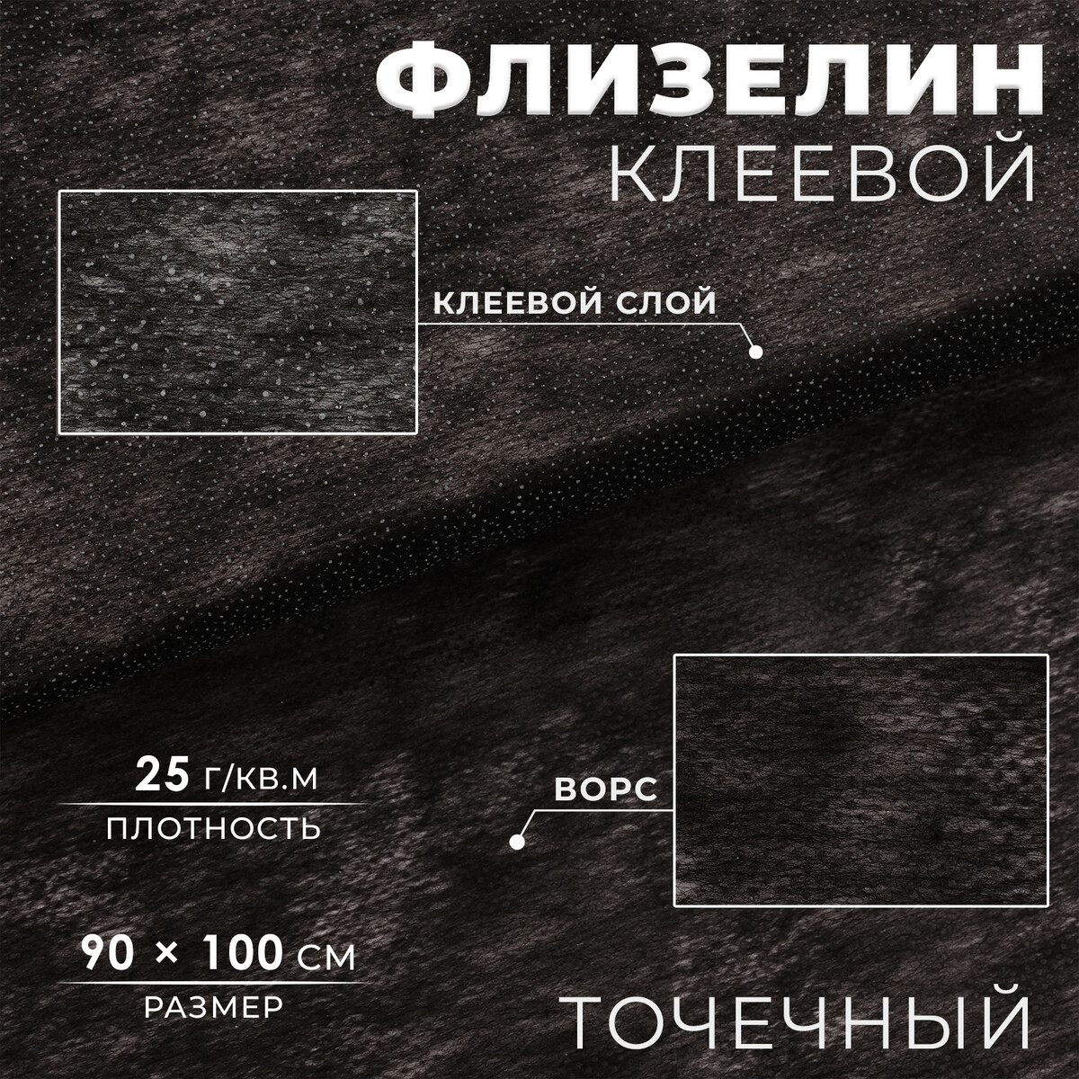 

Флизелин клеевой, точечный, 25 г/кв.м, 90 см × 1 м, цвет черный, Серый