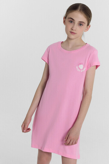 Сорочка ночная для девочек розовая с печ