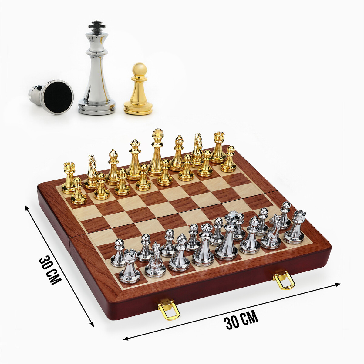 Шахматы сувенирные, деревянная доска 30 х 30 см, металлические фигуры