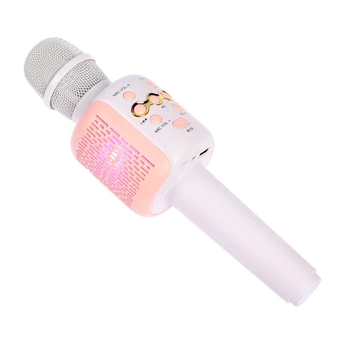 Портативный караоке микрофон, 5 вт, 1200 мач, led, розово-белый