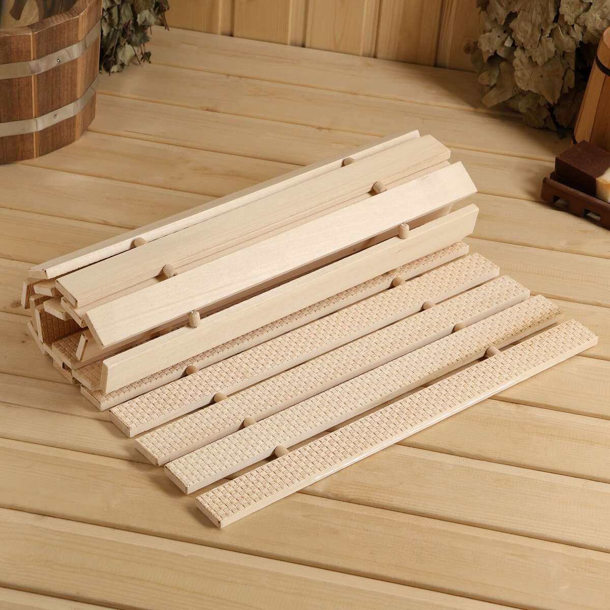 Коврик-лежак для бани, деревянный, тиснение плетенка 45х100 см