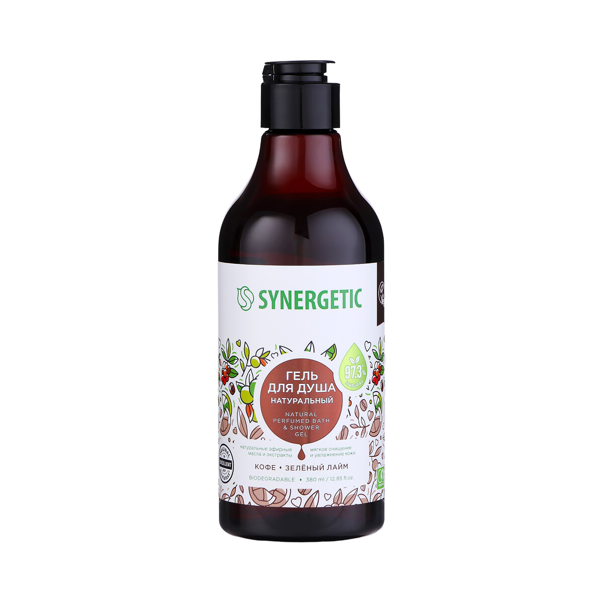 Натуральный биоразлагаемый гель для душа synergetic кофе и зеленый лайм, 380 мл Synergetic