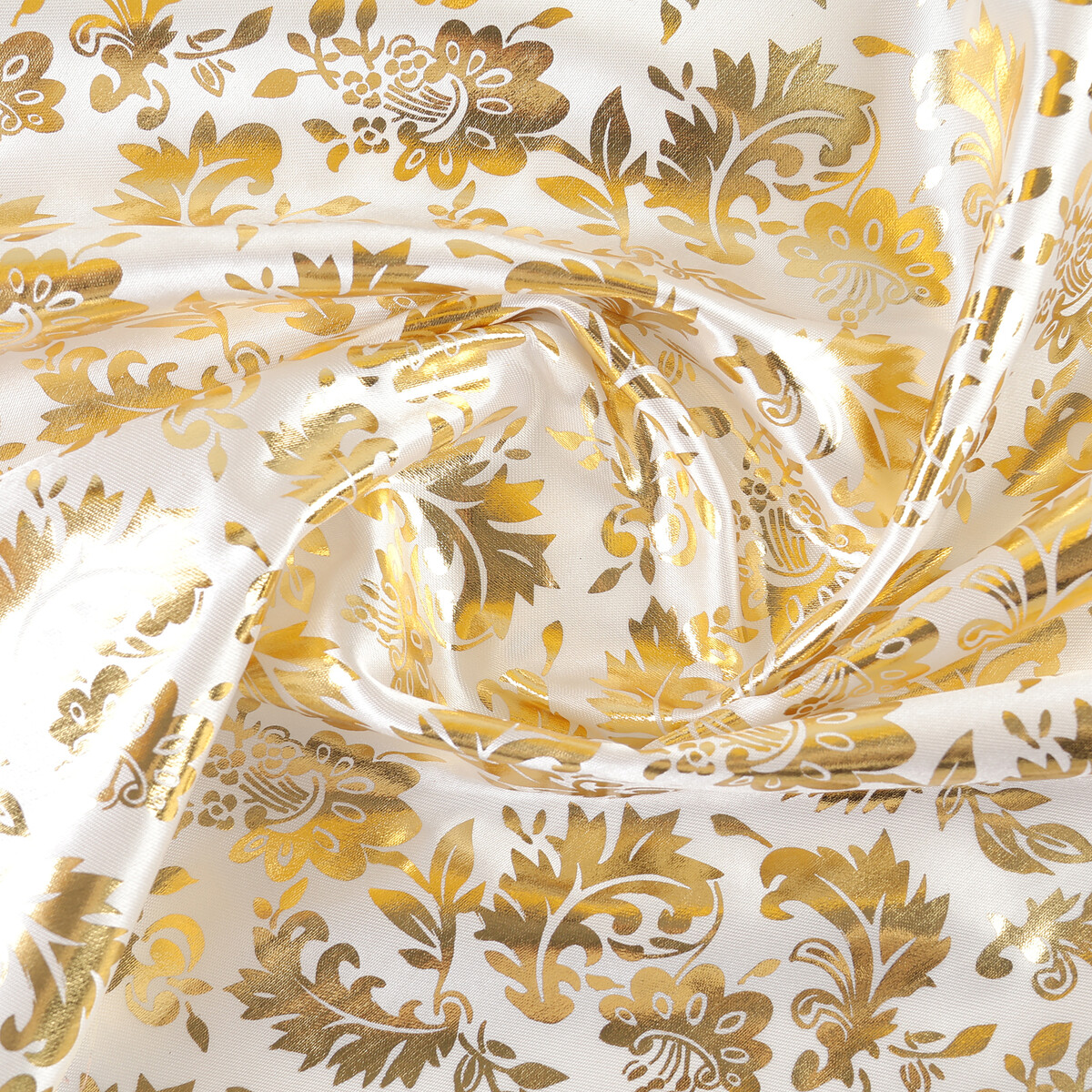 Лоскут для рукоделия, атлас, золотой узор на белом, 50 × 75 см