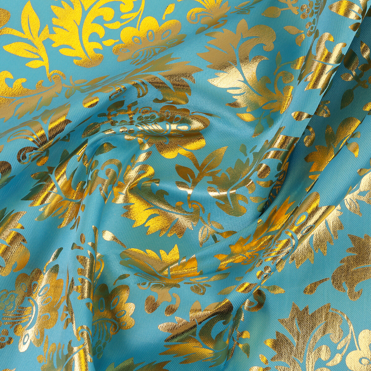 Лоскут для рукоделия, атлас, золотой узор на голубом, 50 × 75 см