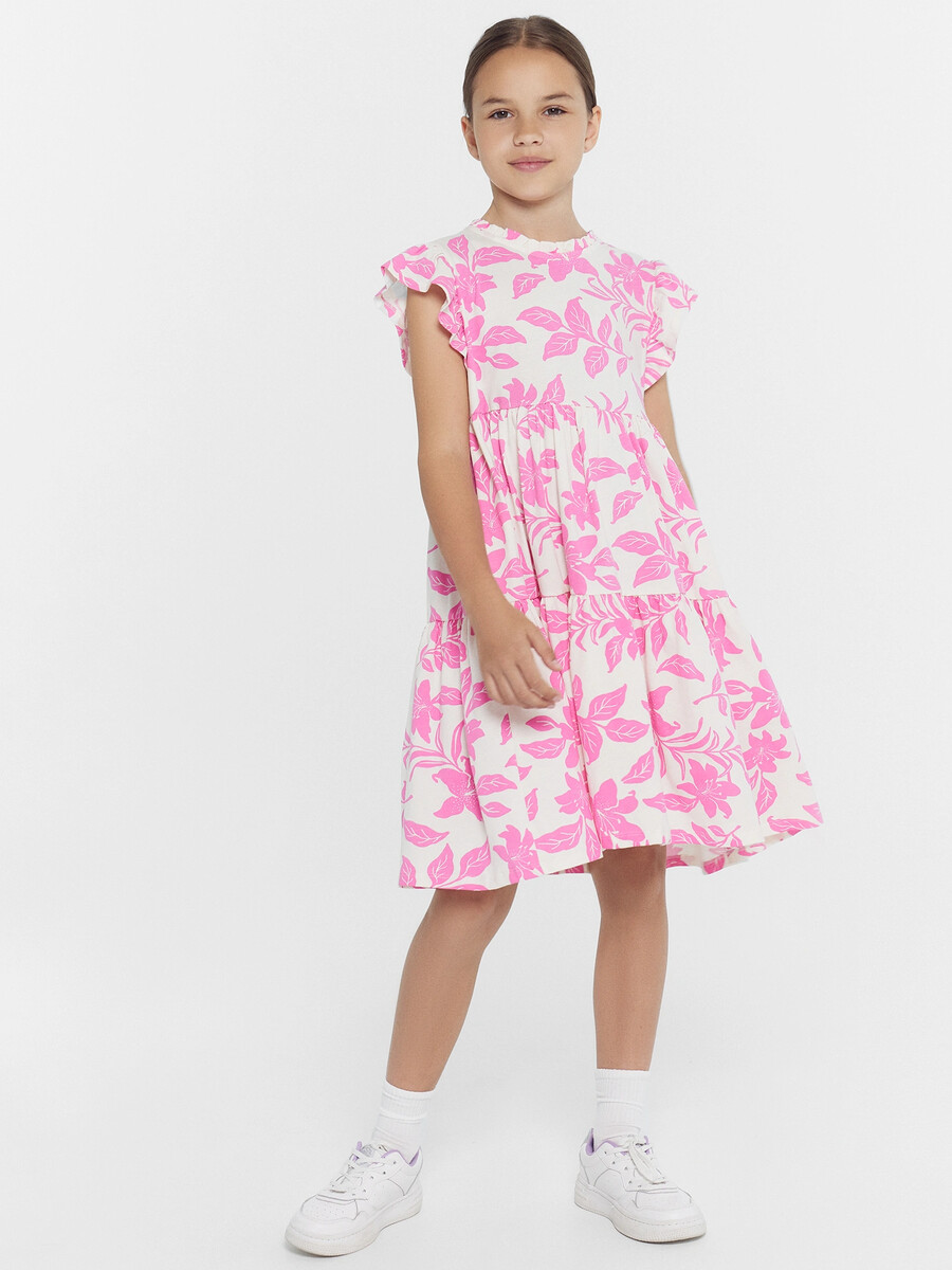 Платье для девочек молочно-бежевое с цветами
