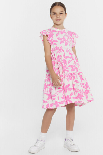 Платье для девочек молочно-бежевое с цве