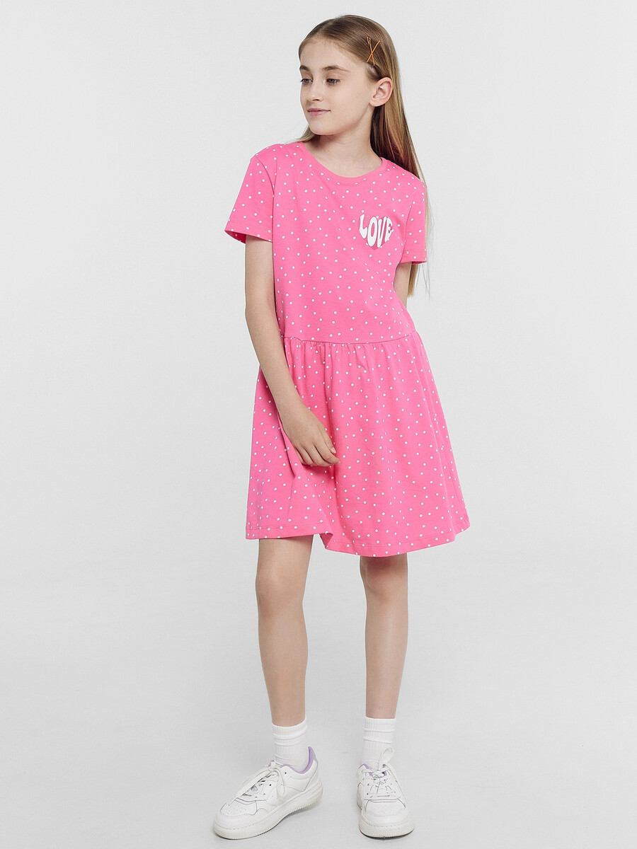 Платье для девочек розовое в горошек